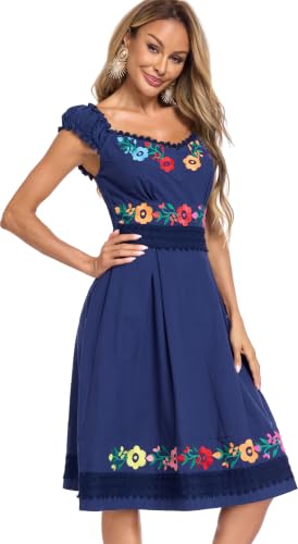 Image of Women's Mexican Dress Embroidered Causal Lace Party Dress