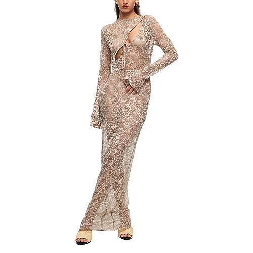 Women's Sexy Y2k See Through Lace Cover Up Skinny Bodycon Dress Summer Sheer Mesh Bikini Coverup Beach Bathing Suit (Apricot Hollow Dress, S) : Clothing, Shoes & Jewelry