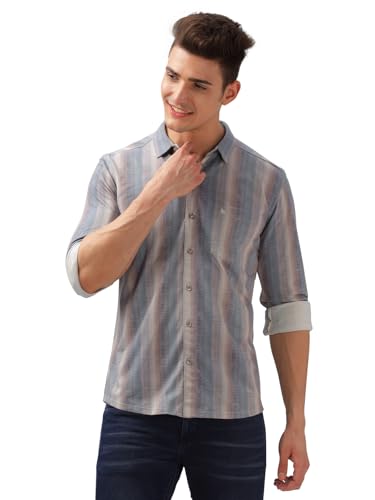 Image of BULLMER Trendy Regular Fit Striped Causal Full Sleeve Shirt for Men.