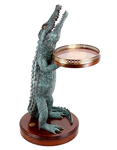 Kunst & Ambiente – Art Déco – Cocodrilo mesa – Firmado A. Stevens – Whiskey Noble mesa – Cocodrilo Figura de bronce – Home Bar – Bronce mesa