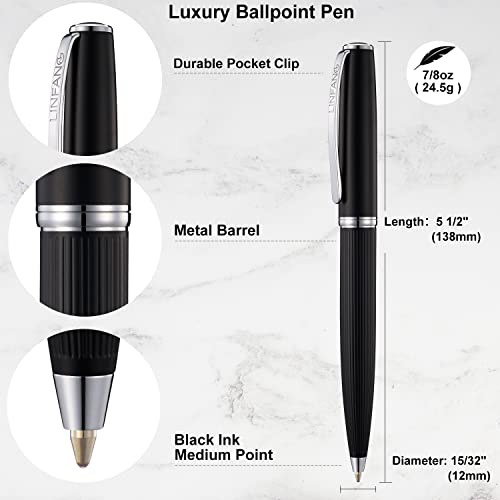 Linfanc Ballpoint Pens, Matte Black With Chrome Trim, Medium Point 1.0Mm Black Ink, Nice Metal Pens For Office, 2 Pens With 4 Refills #TOP2