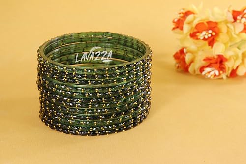 Image of LAVAZZA Raindrop Glass Bangles Set For Women & Girls with Zircon Diamond Stone & Beads | Trendy Transparent Crystal Glass Bangles | Fancy Kanch ki Chudi Set | Bangles for Wedding, Party- Set of 12