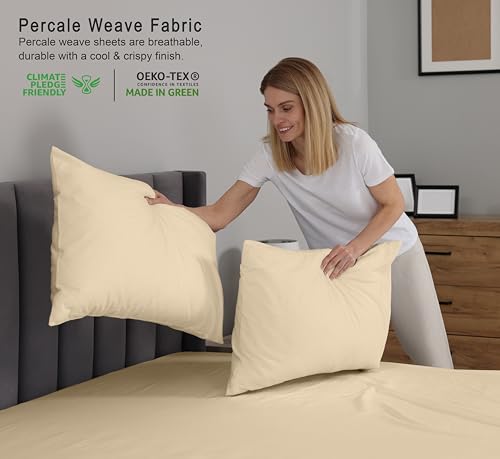 RUVANTI 100% Cotton California King Sheet Sets, 4 Pieces, Soft & Breathable Percale Weave Bedding, Deep Pocket 14", Hotel Standard, Crisp Cool Feel & Durable, Perfect Dyed Sheets, Beige