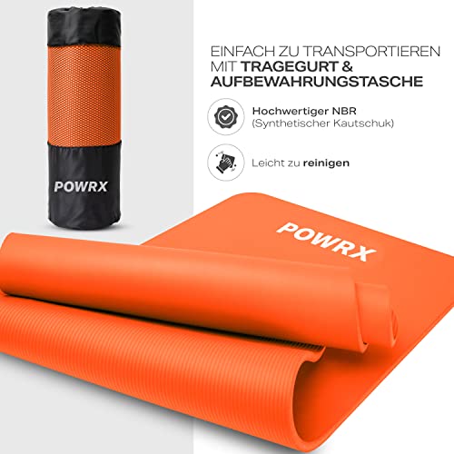 Foto von POWRX Gymnastikmatte I Fitnessmatte Rutschfest mit Tragegurt, Tasche und Übungsposter I 190 x 60, 80 oder 100 cm I Premium Sportmatte für Yoga, Gymnastik und Pilates I TÜV Süd bestätigt Phthalatfrei
