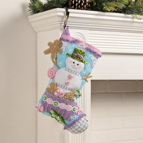 Image of Bucilla Felt Applique 18 inch Stocking Making Kit, Snowman's Candy Confections, Perfect for DIY Arts and Crafts, 89729E