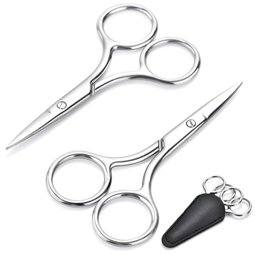 2-Pack Small Scissors, Professional Eyebrow & Facial Hair Scissors - Stainless Steel Precision Grooming Kit for Women & Men | 3.5” Straight Tip for Eyebrows, Beard, Nose, Mustache & Ear Hair Scissors