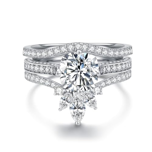 Sterling Silver 3PC Bridal Ring Sets for Women Center 2 Carat (ctw) Cushion Cut Engagement Ring Sets for Her