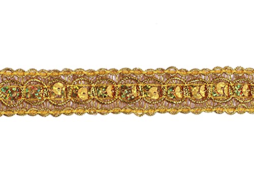 Yycraft 20 Yards Trish Sequin Metallic Braid Trim 7/8 Inch-Gold #TOP1