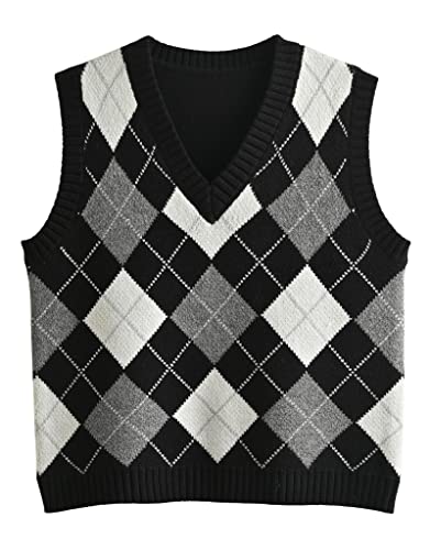 Image of Women's Sweater Vest,Y2K Sleeveless Pattern Preppy Style Knitted Crop Tank Top for Girl