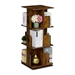 Relaxdays Rotating Bookcase, 360-Degree Swivel, 3 Tiers, 95x39x39 cm Shelves for Books & CDs, Industrial Design, Brown