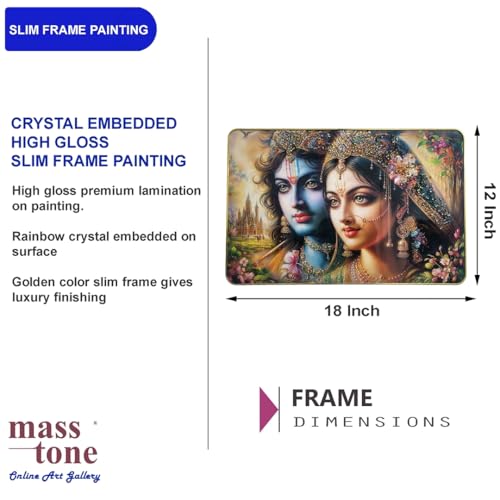 Image of Masstone Radha Krishna Crystal Embedded High Gloss Wall Painting, Golden Slim Frame, 45x30 Cm Wall Art for Living Room, Bedroom, Office & Home Decor (CRG52)