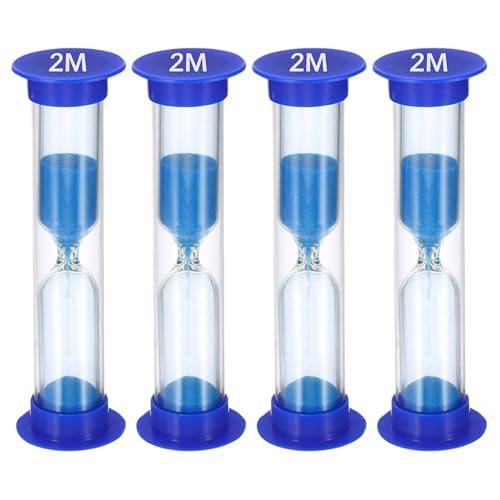 TeacherFav Sand Timer for Kids - 2 Minute Set of 4 Hour Glass -Blue Color- Acrylic Covered for Classroom, Home & Kids Room