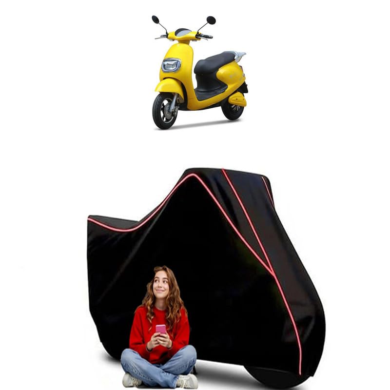 Image of Techo Electra Scooty Bike Cover Water Resistant Outdoor Use Universal Fit Scooters Motorcycles Heavy Duty UV Protection Dust Rain Scratch Resistant Elastic Bottom Black Blue Piping