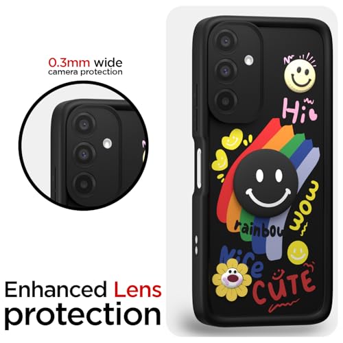 Image of Pikkme Back Cover for Samsung Galaxy A26 5G | Soft Silicone| Cute Rainbow Smile & 3D Cartoon Flower Design | Shockproof Raised Camera Protection Bumper Case (Black)