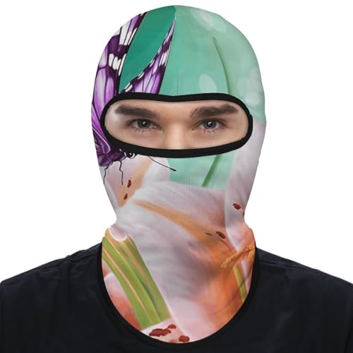 Balaclava para hombre, máscara para esquí y ciclismo, cubreboca con diseño de lirios y mariposas para invierno miniatura 7