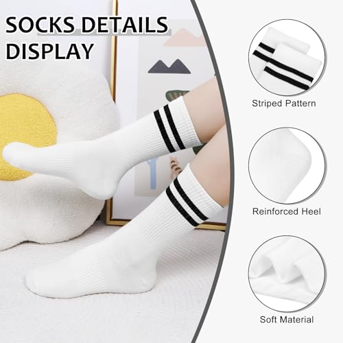 Justay 6 Pairs Striped Crew Socks - Cute Casual Long Athletic Running Tube Calf Cotton Socks for Women Gifts2