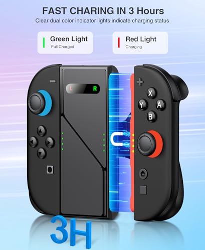 2 IN 1 Ladegriff für Switch 2, Spielen und Laden Joy-Con2-Aufladehalterung, Schwarz Schnellladegerät Switch 2 Zubehör mit Überlastschutz & Smart-Chip/120CM Ladekabel