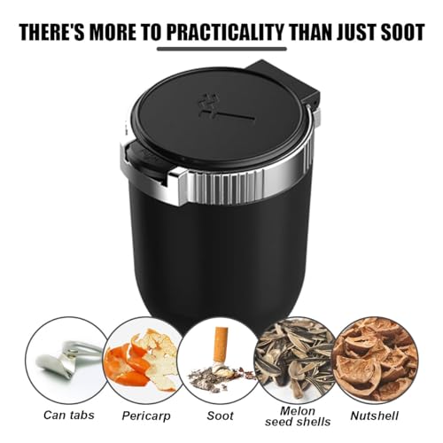 Image of Car Ashtray with Lid Smell Proof, Detachable Stainless Smokeless Ash Tray with LED Blue Light, Portable Mini Car Trash Can, Windproof Auto Ashtray Cup Holder for Car Home Outdoor Travel (Silver)