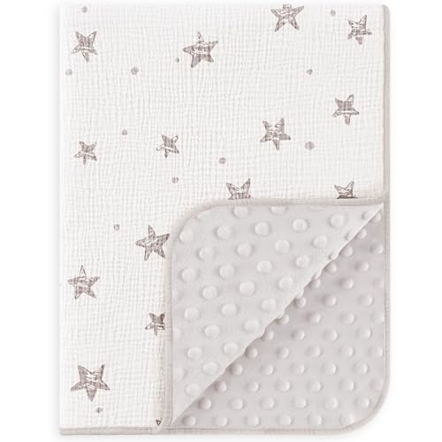 Image of Susurration Baby Blanket for Unisex Boys Girls, Soft Nursery Minky Blanket with Muslin Cotton Front and Dotted Fleece Back, Receiving Blanket for Baby Newborn Infant, 30x40inch (Beige Star)