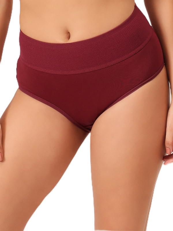 clovia Women's Cotton High-Waist Tummy Tucker Style Hipster Panty- Maroon-picture-31