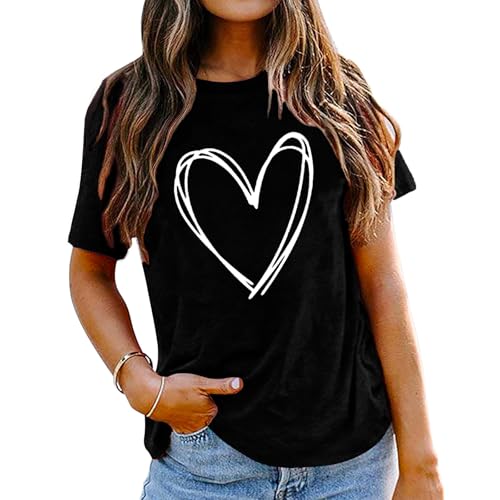 Image of Valentines Shirts for Women Valentine Love Heart Printed Graphic Tshirt Cute Girls Casual Top