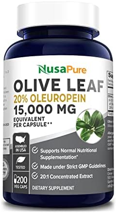 NusaPure Olive Leaf Extract (Non-GMO) 15000 mg - 20% Oleuropein - Vegetarian - Super Strength - No Oil