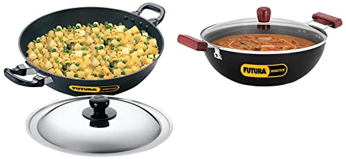 Image of Hawkins Futura 5 Litre Deep Kadhai with Glass Lid, Induction Kadai, Deep Fry Pan & Nonstick Deep-Fry Pan with Stainless Steel Lid, 4 Litre, 30 cm, 3.25 mm