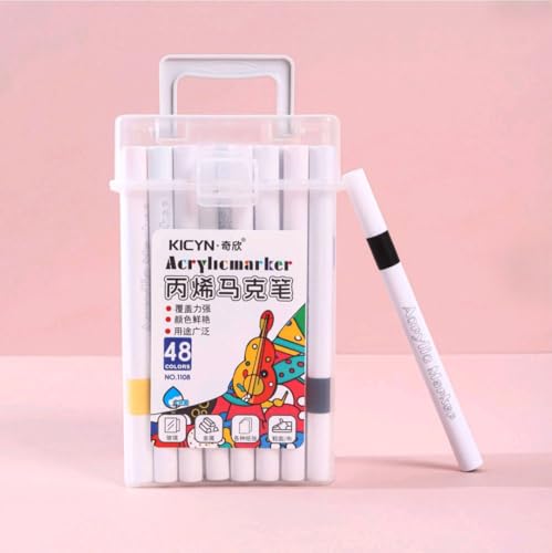 Image of BOLT BEE Acrylic Paint Markers with Brush Tips, Quick-Drying Waterproof Ink for Rock, Plastic, Wood, Canvas, Glass, Ceramic, Metal Art Crafts Projects (48 Color Acrylic Marker)