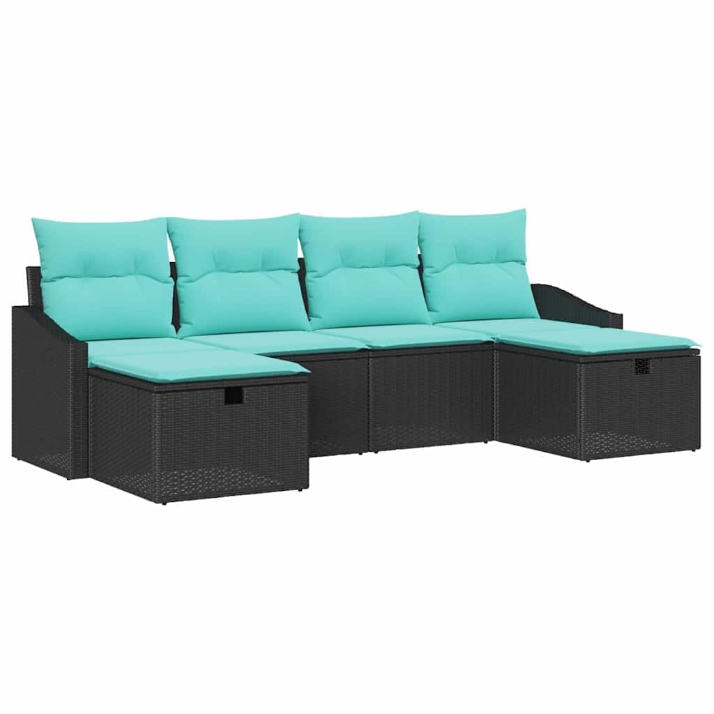 Ensemble de Canapé de Jardin 6 Pièces en Résine Tressée Noire, Salon de Jardin Modulable avec Coussins Amovibles pour Terrasse et Extérieur, Sièges d'angle et Repose-Pieds
