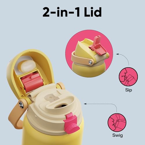 Image of Insulated Water Bottle with Straw - Encool Stainless Steel Water Bottle with Push Button Lid, Leak-Proof & BPA-Free, Keeps Cold for 24 Hours for Sports, Travel, Gym (32 oz, Ginger)