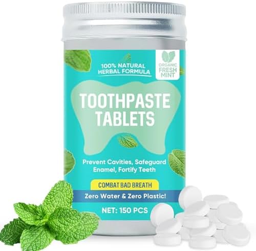 Tetyana naturals Toothpaste Tablets with Fluoride, 150pcs Bite Toothpaste, Dentist Developed Formula with All Natural Ingredients, Eco & Travel Friendly, Peppermint Flavored