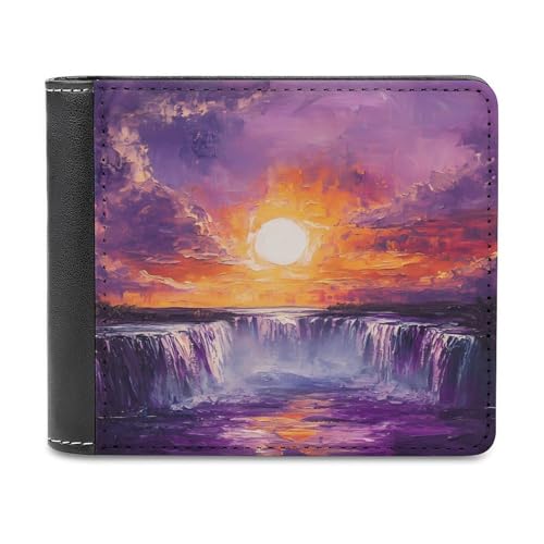 Victoria Falls Sunset Slim Leather Biford Wallet for Men with 6 Card Holders Cash Pockets for Travel