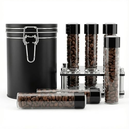 trivantor Single Dose Coffee Bean Storage, 6 PCS Coffee Tubes with One-Way Valve, Airtight Tin Coffee Canister & Container, Portable Espresso Bean Storage Set for Travel, Camping, Office & Home
