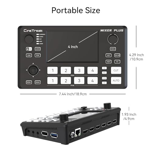Image of Mixer Plus Compact Video Switcher 4 HDMI with 4''Built-in Screen, Portable Live Streaming Switcher for Multi-Camera, Online Class, Event, YouTube, OBS, Zoom