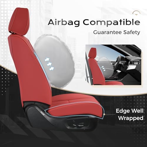 Image of Coverado Car Seat Covers Front Seats, Seat Covers for Cars, Car Seat Protector, 2-Pack Car Seat Cushion Nappa Leather, Waterproof Seat Covers Carseat Cover Universal Fit for Most Cars Trucks(Red)