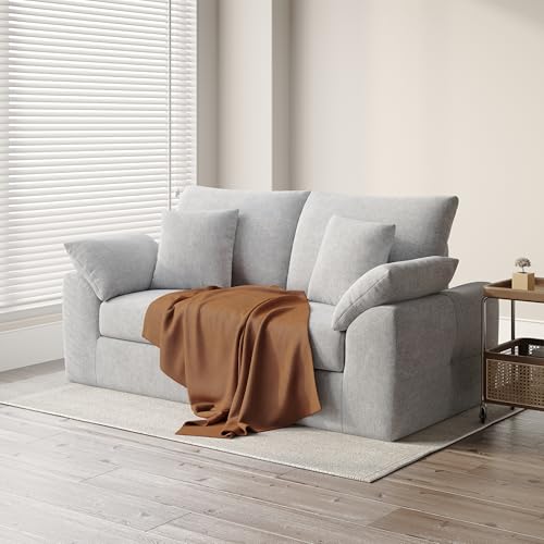Image of 75.6 inch Modern Loveseat Sofa for Living Room, Cloud Boneless Couches with 4 Pillows, Mid Century Loveseat couches for Small Place, No Assembly Required, Light Grey