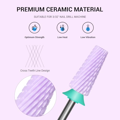 Image of MelodySusie 5 in 1 Nail Drill Bits, 3 /32'' Ceramic Cross Cut Bits, Suitable for Manicure Pedicure Cuticle Gel Polishing, Pink, Series Bit-M, Coarse, Purple