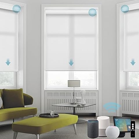SmartWings Motorized Smart Blinds for Windows in Light Filtering, Electric Remote Roller Shades Compatible with Alexa/Google Home/Homekit, Custom Up to 110”W x 148”H, Essential Translucent White Cover
