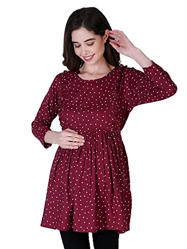 Image of ZUVINO Women's Maternity Feeding Top with Zip for Easy Nursing | Stylish Feeding Tops for Jeans | Maternity Short Kurti for Mothers | Nursing Dress for Women | 100% Rayon