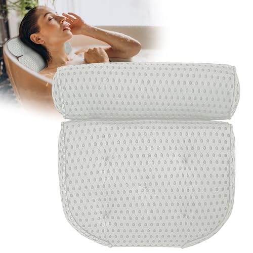 LEODERA Badewannenkissen Weiß - Badekissen für Badewanne - ergonomisches Nackenkissen für die Badewanne - Badekissen mit 7 extra starken Saugnäpfen - Badewannen Zubehör