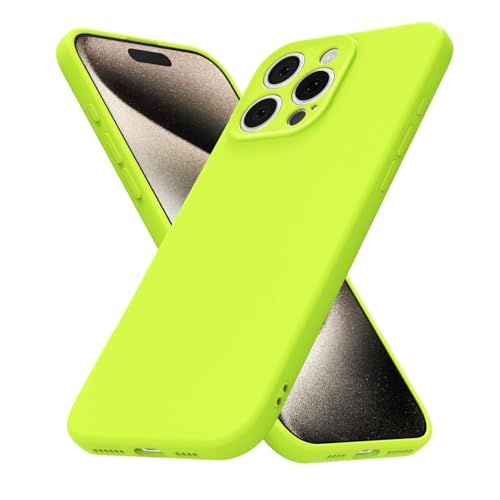 uvcoat for iPhone 15 Pro Max Case Silicone Phone Case, Slim Thin Soft Rubber Gel Cases for Women Girls, Cute Matte TPU Fluorescent Neon Lime Green Bright Color Phone Cover with Full Camera Protection