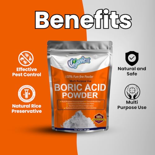 boric acid powder | Multi Purpose boric powder For cockroaches, insects | carrom powder uses, Industrial grade cleaning agent, Natural Rice Preservative 200 gm