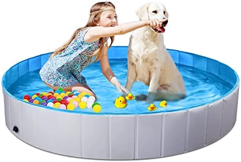 TIDYON Dog Pool Large Foldable Collapsible Dog Pool Plastic Pool Portable Dog Swimming Pool Plastic Kiddie Pool for Kids Dogs in Summer (XXL 63")