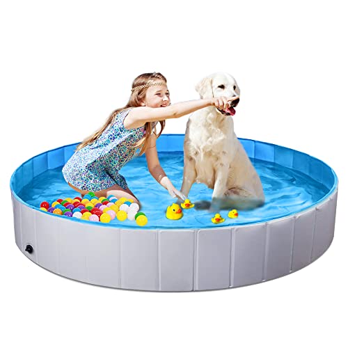 Tidyon Dog Pool Large Foldable Collapsible Dog Pool Plastic Pool Portable Dog Swimming Pool Plastic Kiddie Pool For Kids Dogs In Summer (Xxl 63") #TOP18