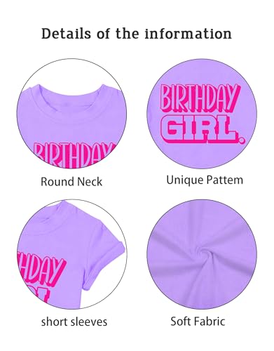 Image of Birthday Girl Shirt 5-12 Year Kids Birthday Party Shirt Doll Themed Letter Girl Short Sleeve Tee Top