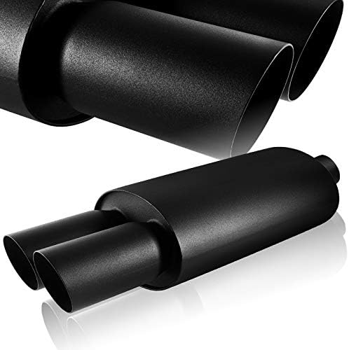 Universal 2.5" Inlet 3" Outlet Dual Exhaust Tip Muffler Black Stainless Steel Universal 21" Length, Dual Tip, Weld On, Exhaust Muffler (DTM-Style)