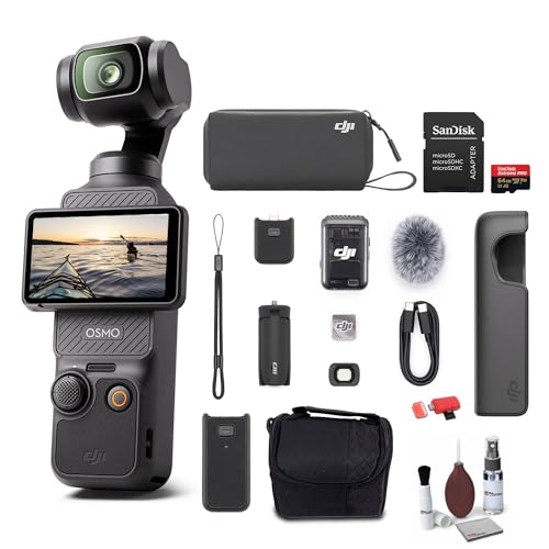 Image of DJI Osmo Pocket 3 Creator Combo, 3-Axis Stabilization 4K/120fps Video, Handheld Vlogging Camera with Rotatable Touchscreen Mic 2 (CP.OS.00000302.01) + 64GB Memory Card + Camera Bag + More