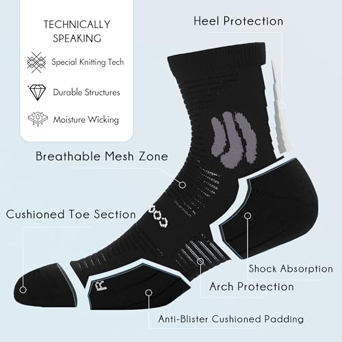 BRISIRA Coolmax Bamboo Viscose Compression Running Socks Quarter Crew Athletic Cushioned Breathable Anti Blister&Sweat&Odor3
