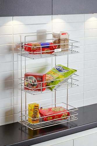 Image of Stainless Steel 3 Layer Kitchen Storage Rack | Multipurpose Organizer Shelf for Kitchen, Pantry & Bathroom | Heavy Duty Rust Resistant Basket