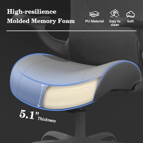 Image of GYI Ergonomic Office Chair with Memory Foam Cushion, Big and Tall Office Chair, 4.7 inch Thickened Seat Heavy Duty Desk Chair with Technical Mesh Back, 3D Flip-up Arms, Wheels for Heavy People, Grey